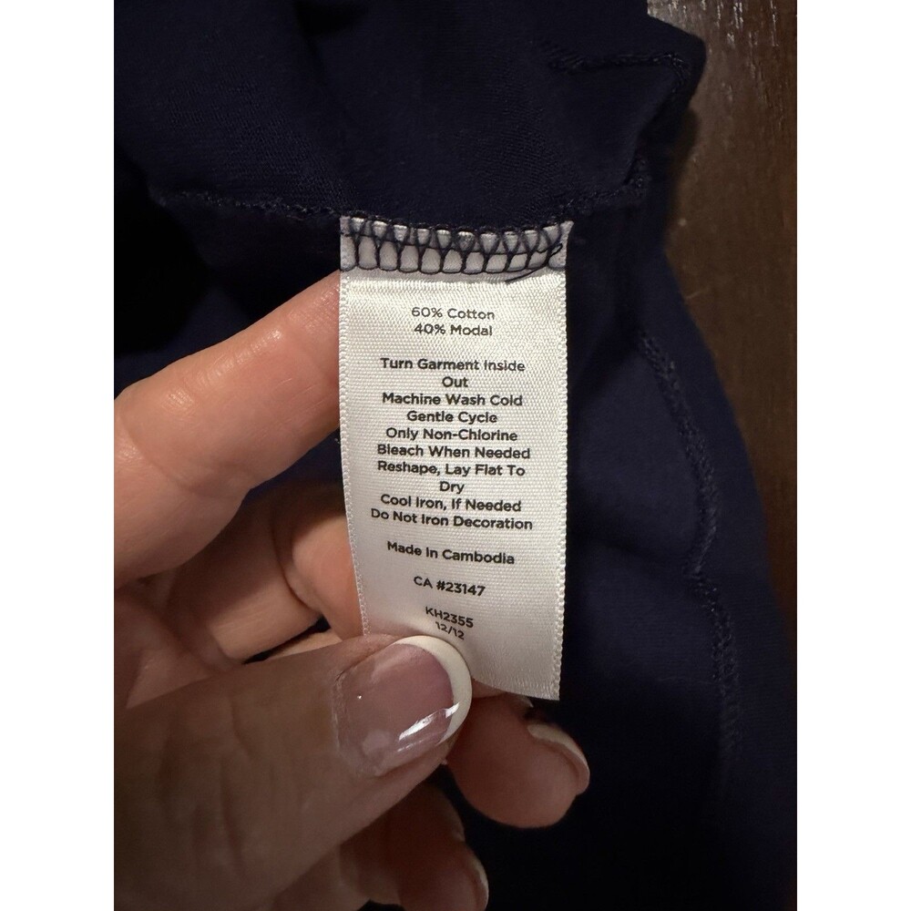 Talbots Navy Embroidered Scoop Neck Short Sleeve T-Shirt Size L - Picture 3 of 3